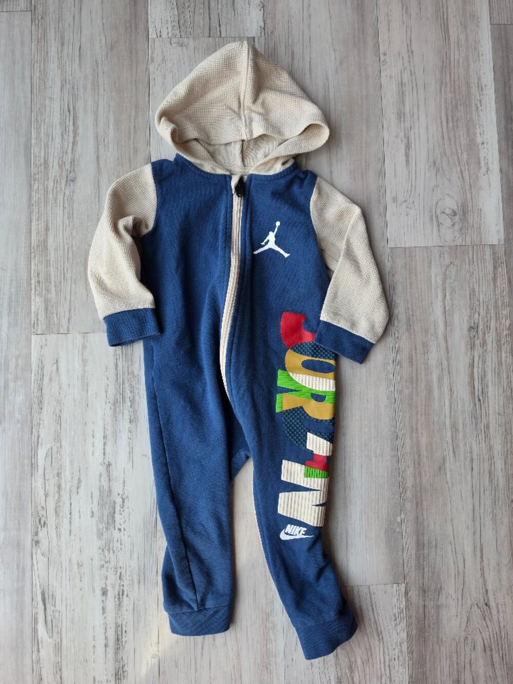 Nike Blue and Cream Air Jordan messy room jumpsuit size 18 months